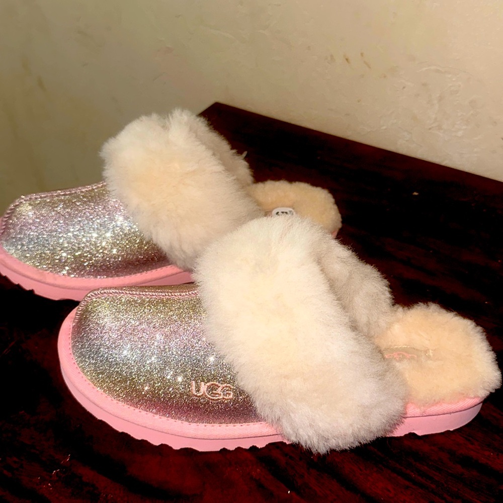UGG glittery holographic slippers